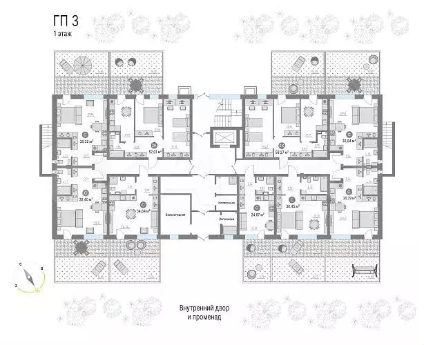 Квартира-студия, 67,1 м, 1/4 эт. - Фото 1