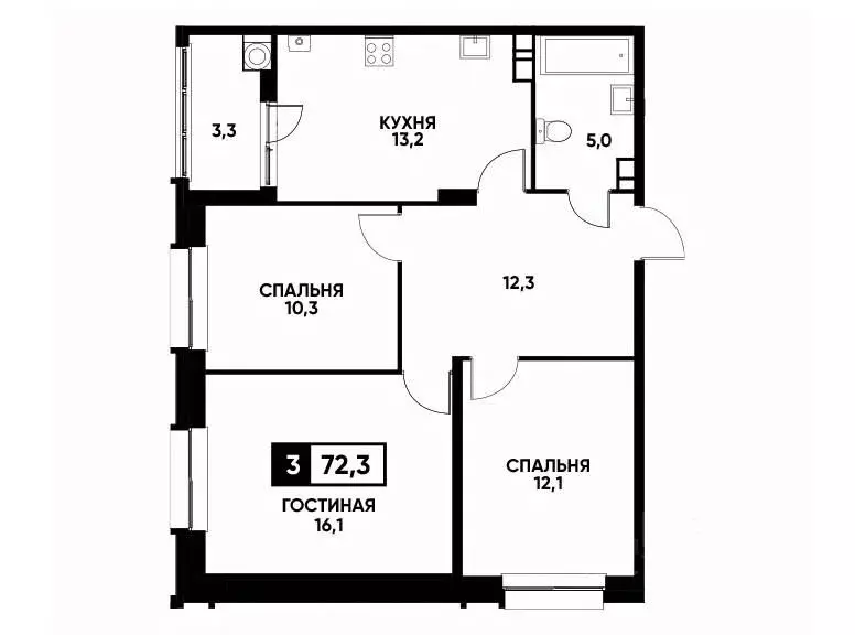 3-к кв. Ставропольский край, Ставрополь ул. Андрея Голуба, 16к2 (72.3 ... - Фото 0