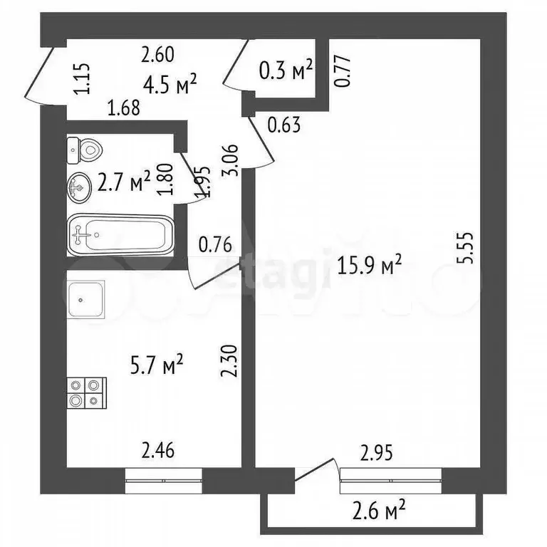 1-к. квартира, 29,1 м, 2/5 эт. - Фото 1