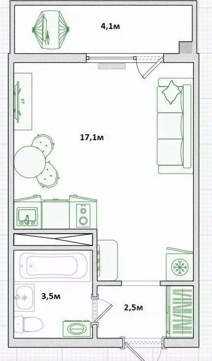 Студия Краснодарский край, Краснодар ул. Героя Пешкова, 14к2 (27.2 м) - Фото 2