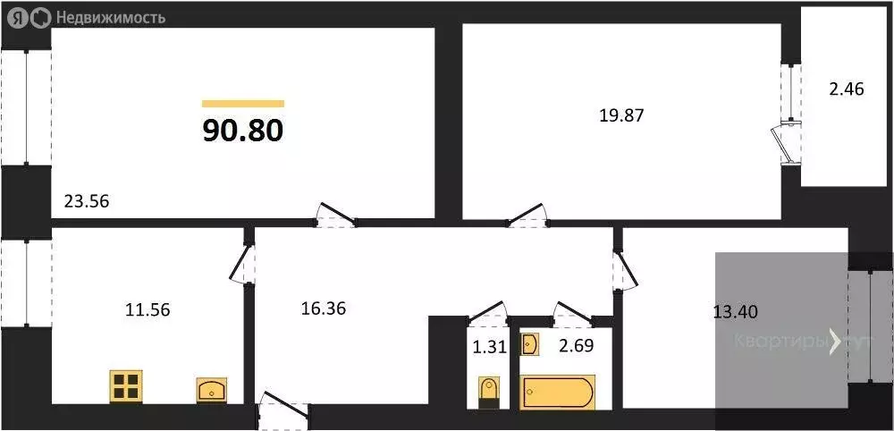 3-комнатная квартира: Воронеж, переулок Здоровья, 90Г/1к2 (90.8 м) - Фото 0