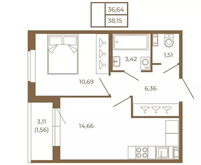 1-комнатная квартира: Сертолово, ЖК Новая История (38.15 м) - Фото 2