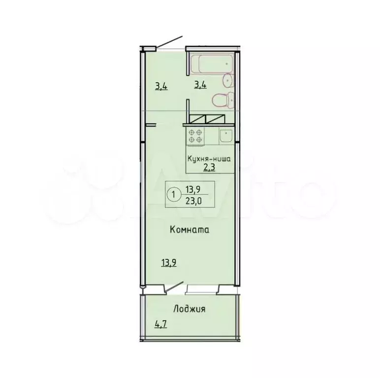 Квартира-студия, 25 м, 11/17 эт. - Фото 0