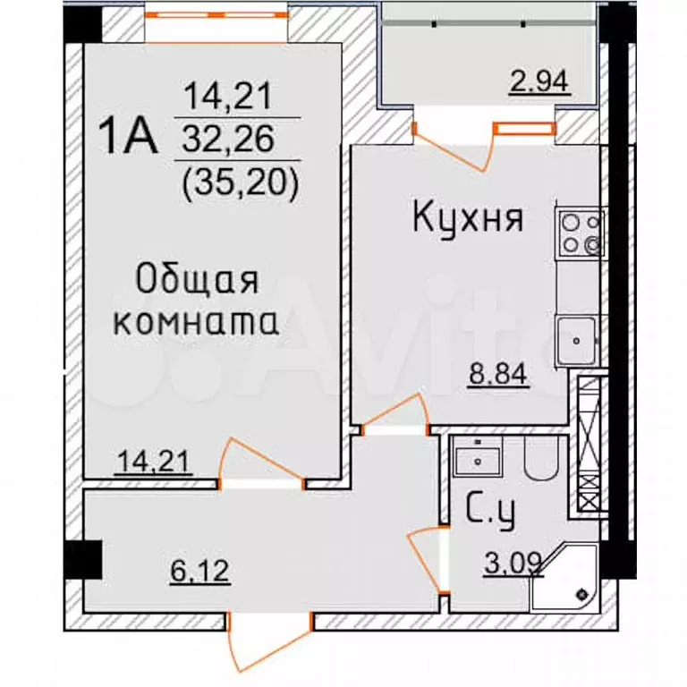 1-к. квартира, 35,2 м, 2/8 эт. - Фото 0