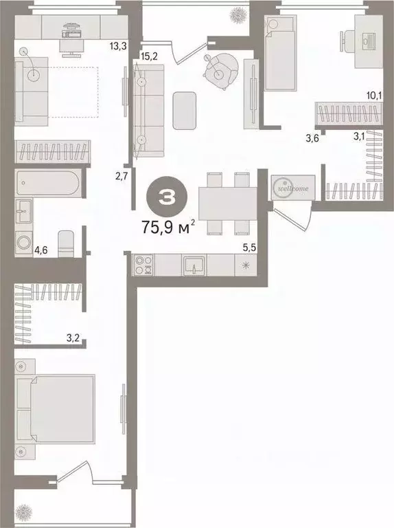 3-к кв. Свердловская область, Екатеринбург ул. Пехотинцев, 2Г (75.9 м) - Фото 1
