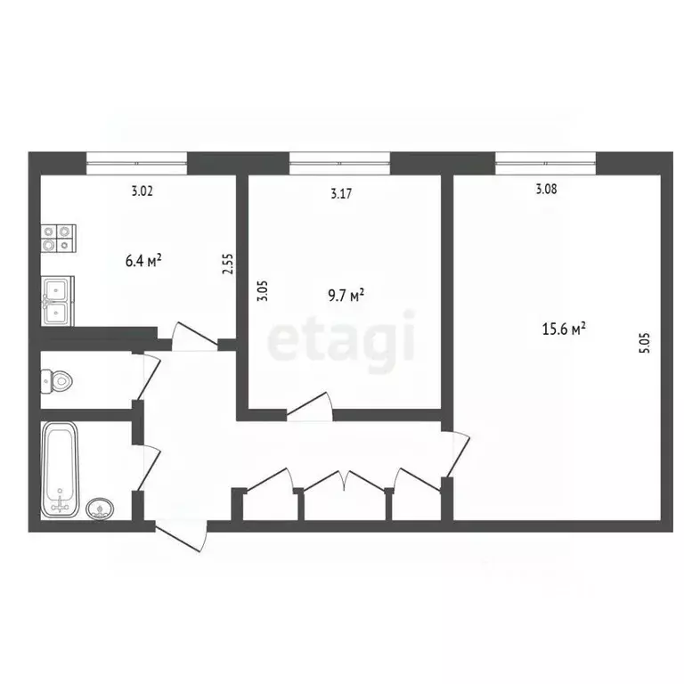 2-к кв. Ямало-Ненецкий АО, Ноябрьск просп. Мира, 78А (44.3 м) - Фото 2