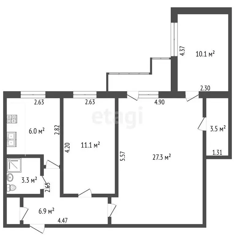 3-комнатная квартира: Хабаровск, улица Серышева, 42 (68.7 м) - Фото 1