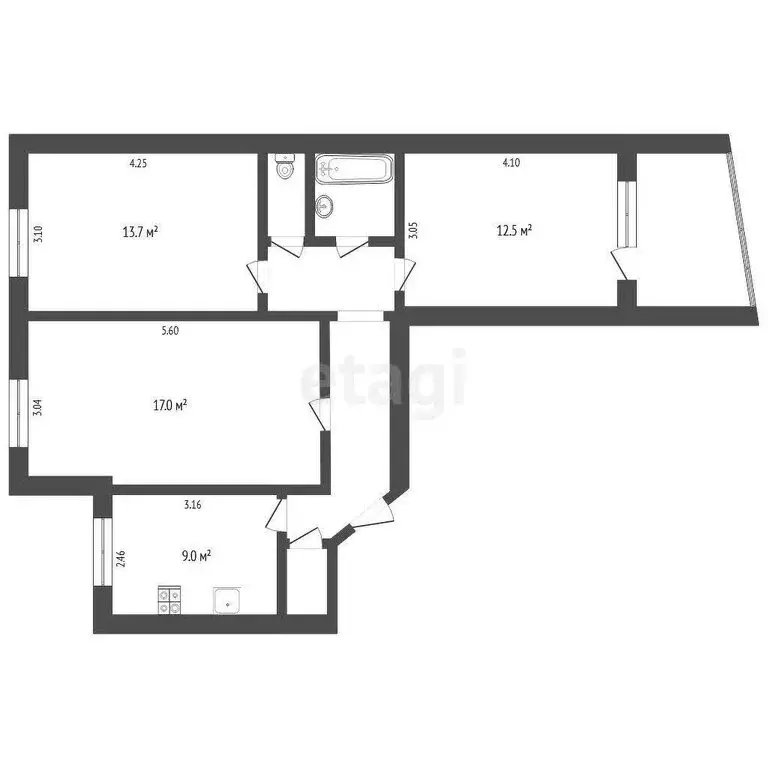 3-комнатная квартира: Тюмень, Стартовая улица, 7 (65.9 м) - Фото 1