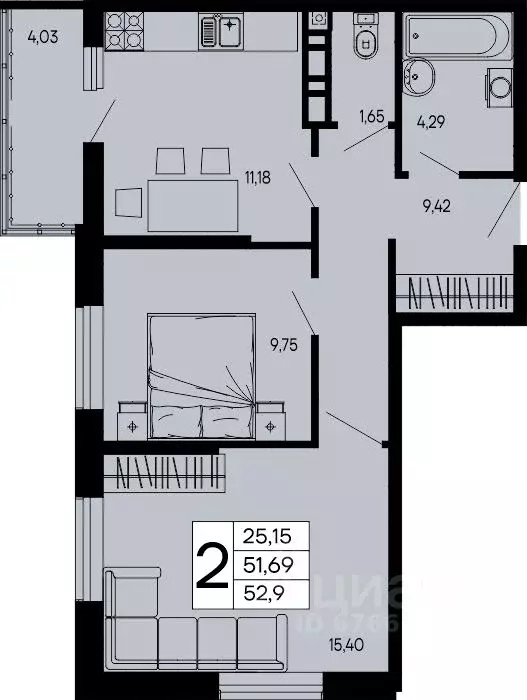 2-к кв. Адыгея, Майкоп 9 Мая ул. (52.9 м) - Фото 1