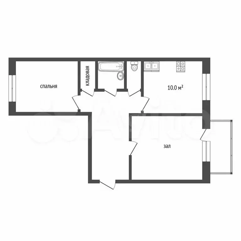 2-к. квартира, 49,5 м, 5/5 эт. - Фото 0