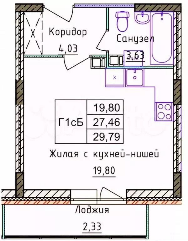 Квартира-студия, 29,8 м, 5/8 эт. - Фото 0