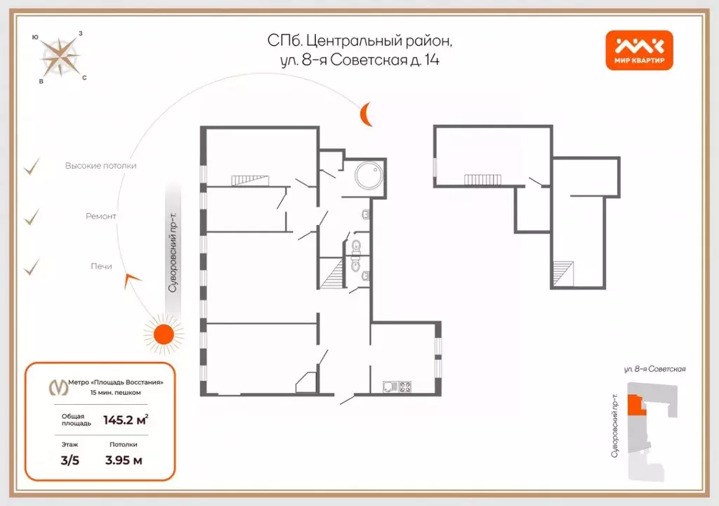4-к кв. Санкт-Петербург 8-я Советская ул., 14 (145.2 м) - Фото 1