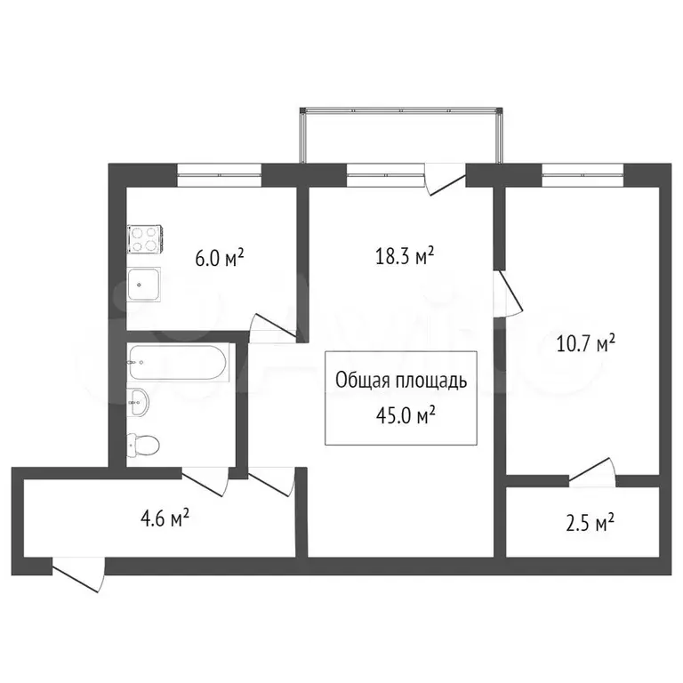 2-к. квартира, 44 м, 5/5 эт. - Фото 0