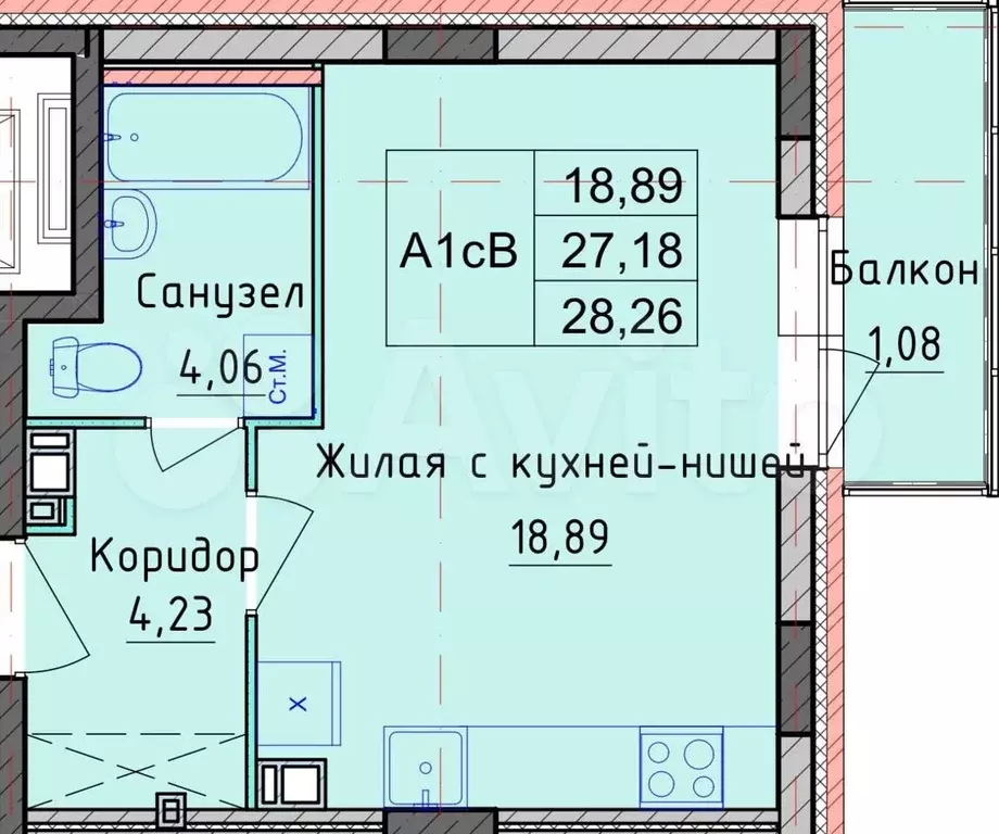 Квартира-студия, 28 м, 4/8 эт. - Фото 0