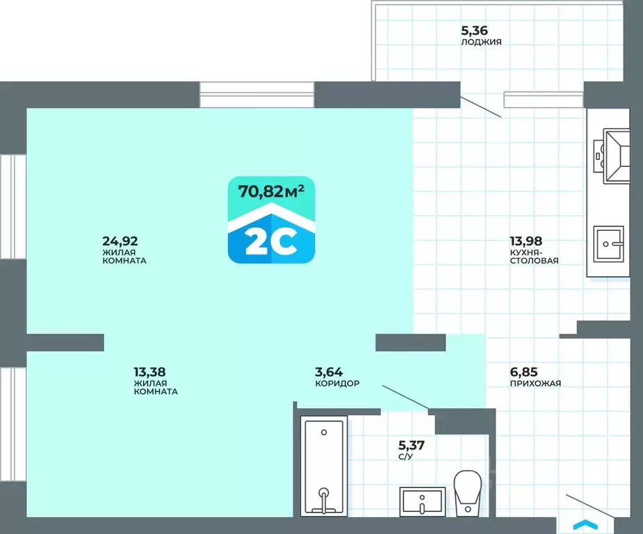 2-к кв. Алтайский край, Бийск Зеленый Клин мкр,  (70.82 м) - Фото 1