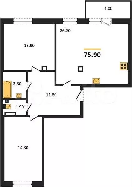 2-к. квартира, 75,9 м, 8/8 эт. - Фото 1