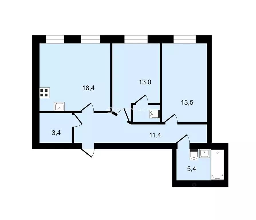 2-к кв. Санкт-Петербург ул. Севастьянова, 14 (65.1 м) - Фото 2