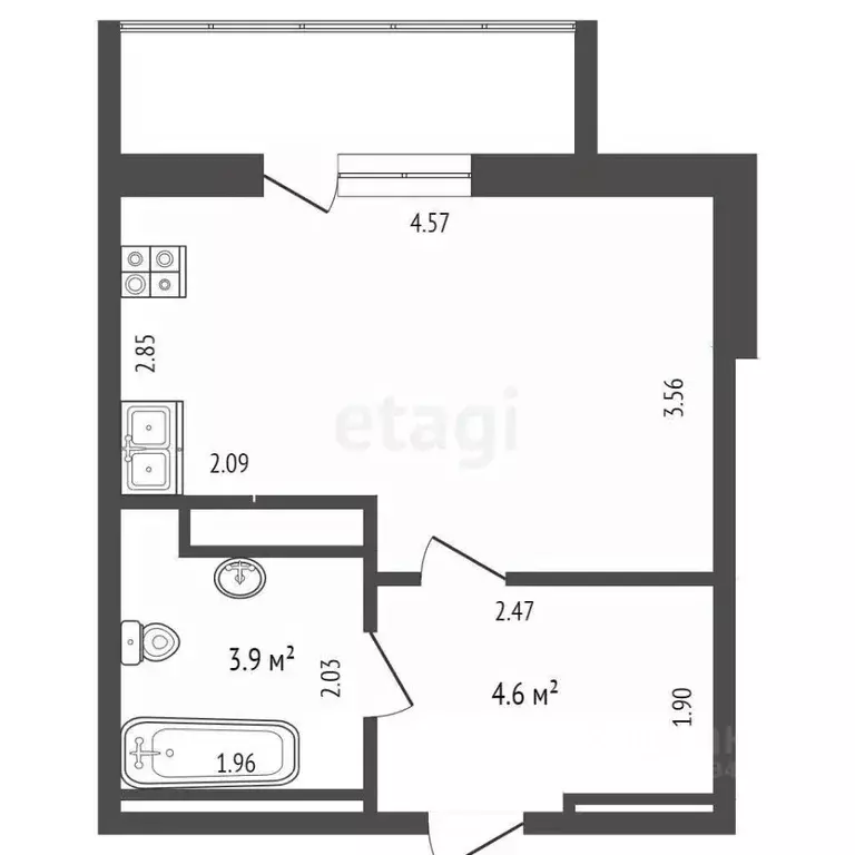 Студия Тюменская область, Тюмень ул. Фармана Салманова, 26 (19.0 м) - Фото 0