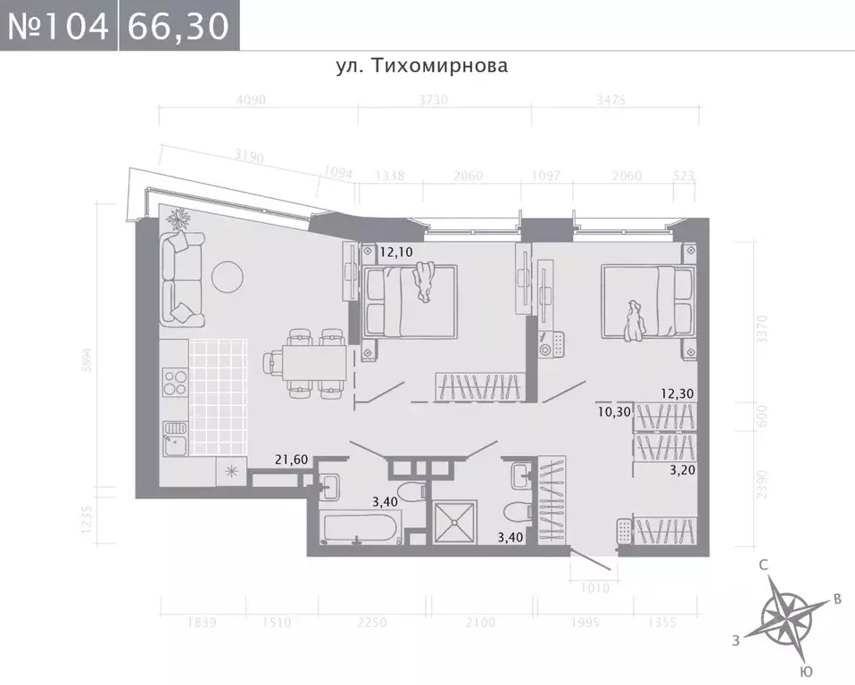 2-к кв. Татарстан, Казань ул. Волкова (66.3 м) - Фото 0