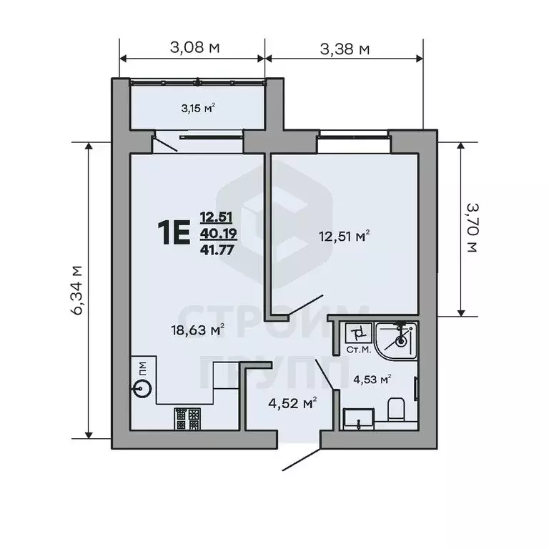 1-комнатная квартира: Ковров, улица Строителей, 43/1 (41.77 м) - Фото 1