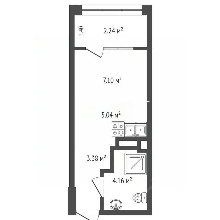 Студия Ростовская область, Аксай ул. Александра Невского, 2к2 (23.0 м) - Фото 2
