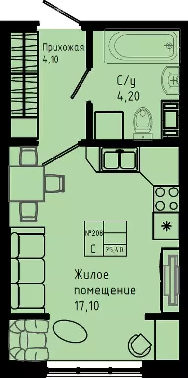 Квартира-студия: Коммунар, Железнодорожная улица, 41к3 (25.4 м) - Фото 1