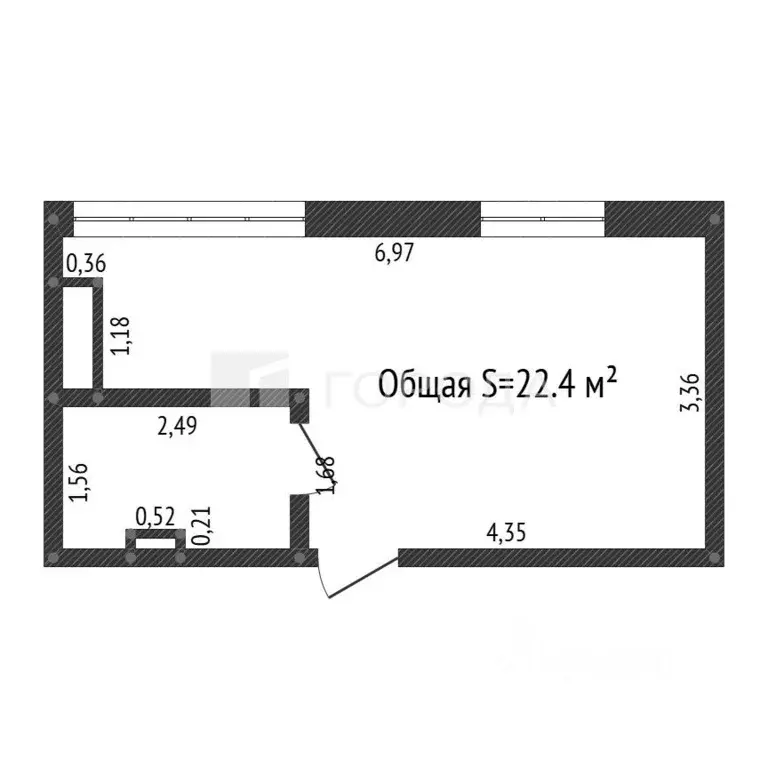 Студия Кемеровская область, Новокузнецк ул. Энтузиастов, 11 (22.4 м) - Фото 2