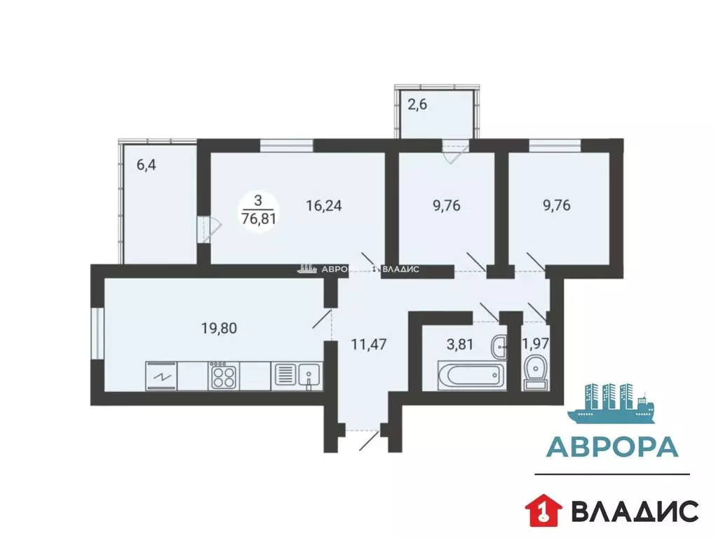 3-комнатная квартира: Магнитогорск, улица Зелёный Лог, 71/2 (79.47 м) - Фото 0