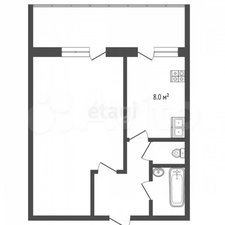 1-к. квартира, 32,9 м, 6/9 эт. - Фото 0