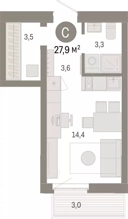 Квартира-студия: Тюмень, Ленинский округ (27.85 м) - Фото 1