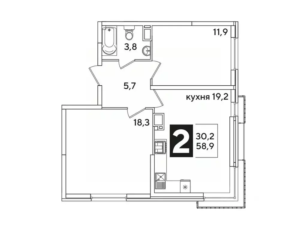 2-к кв. Краснодарский край, Краснодар Самолет-6 жилой комплекс (58.9 ... - Фото 1