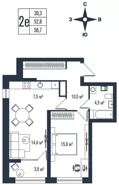 2-к кв. Приморский край, Владивосток ул. Тухачевского, 33к2 (56.7 м) - Фото 1