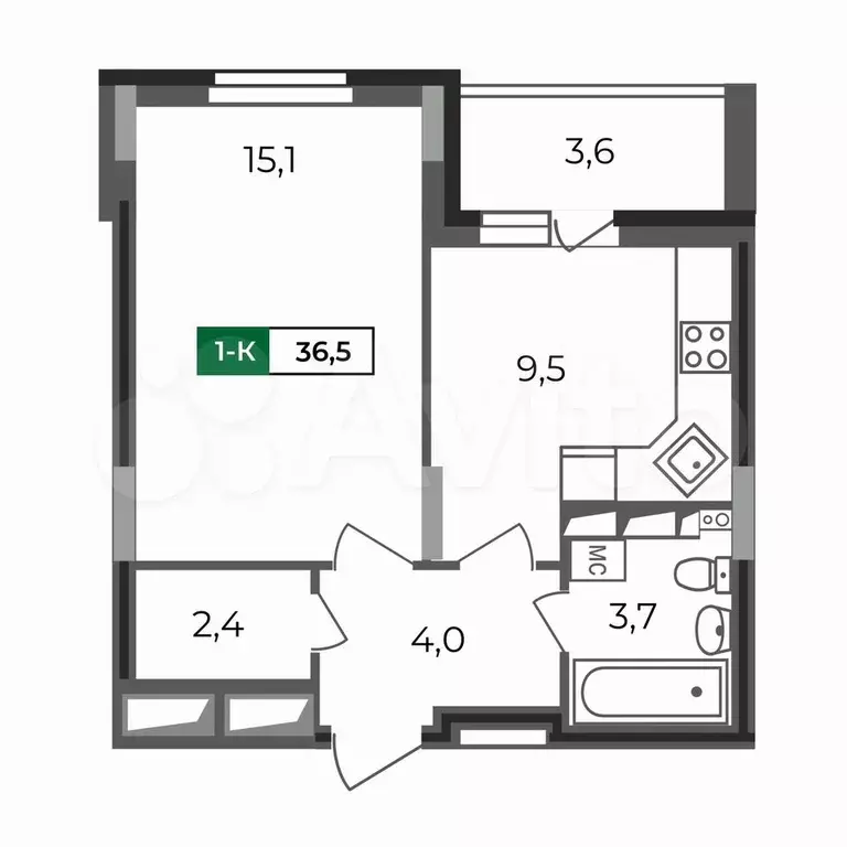 1-к. квартира, 36,5 м, 16/17 эт. - Фото 0