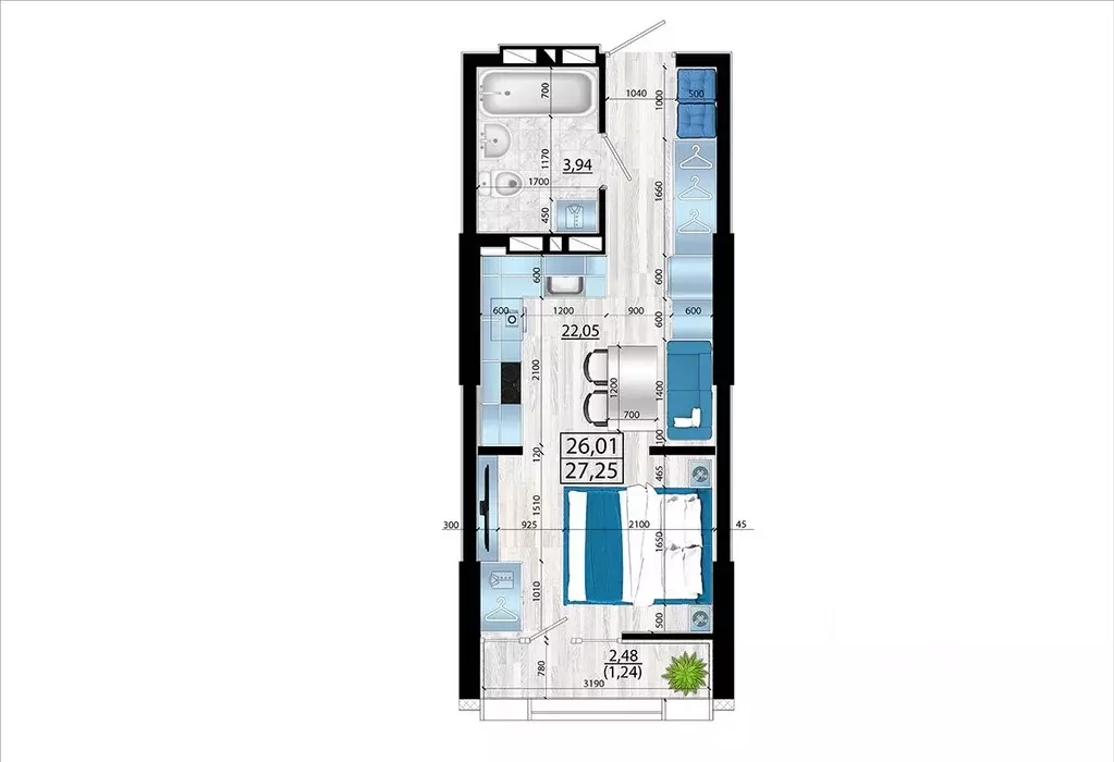 Студия Приморский край, Владивосток просп. Красного Знамени (27.25 м) - Фото 1