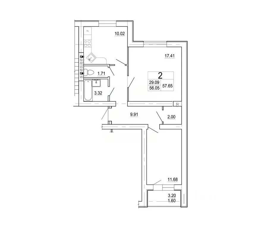 2-к кв. Ленинградская область, Коммунар г. Гатчинский муниципальный ... - Фото 1