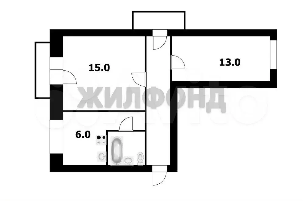 2-к. квартира, 42,8 м, 1/5 эт. - Фото 0