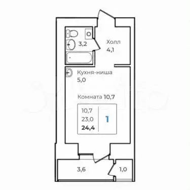 Квартира-студия, 24,4 м, 9/14 эт. - Фото 0