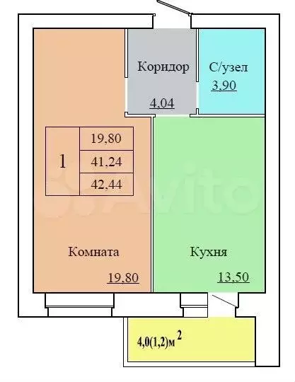 1-к. квартира, 42,4 м, 12/12 эт. - Фото 1