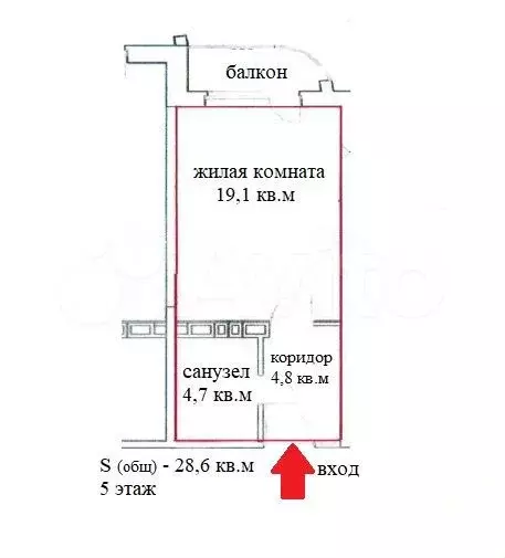 Квартира-студия, 28,6 м, 5/12 эт. - Фото 0