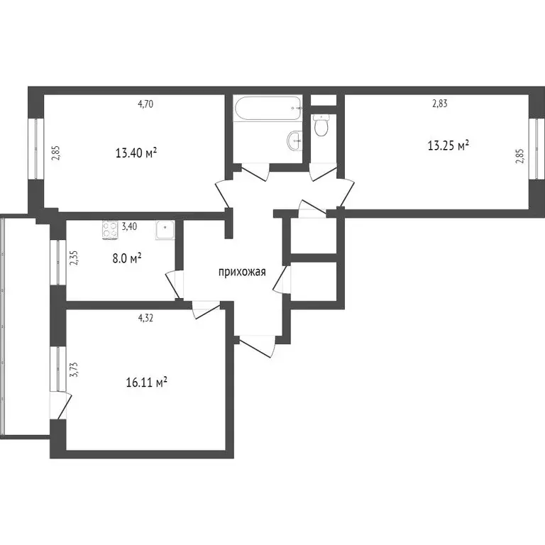 3-комнатная квартира: Улан-Удэ, 111-й микрорайон, 9 (66.8 м) - Фото 1