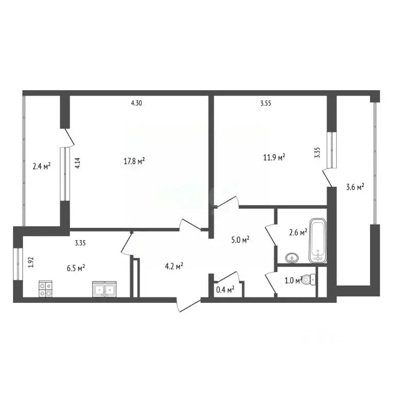 2-к кв. Севастополь ул. Павла Корчагина, 18 (61.7 м) - Фото 1