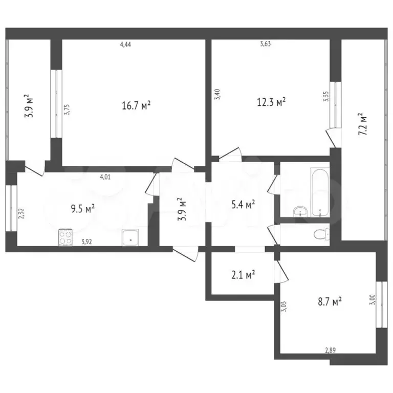 3-к. квартира, 67,5 м, 8/9 эт. - Фото 0