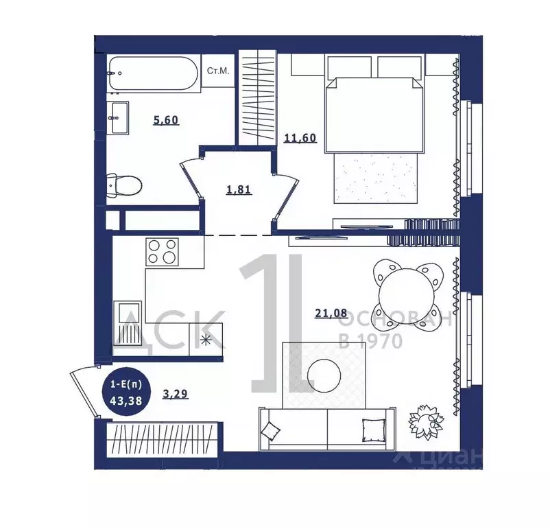 1-к кв. Ханты-Мансийский АО, Сургут Высоковольтная ул., 6/2 (43.38 м) - Фото 1