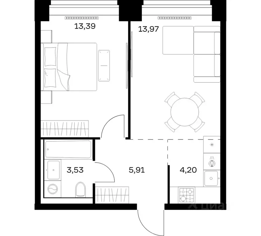 1-к кв. Москва Нова жилой комплекс, к1 (41.0 м) - Фото 1