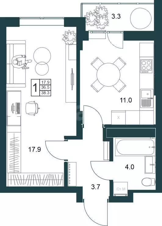 1-комнатная квартира: Липецк, Минская улица, 6Б (39.8 м) - Фото 1