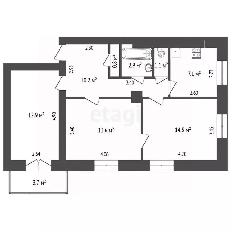 3-к кв. Хабаровский край, Комсомольск-на-Амуре ул. Калинина, 31 (65.6 ... - Фото 2