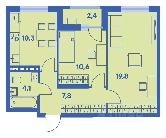 2-к кв. Пермский край, Пермь ул. Карпинского, 115 (53.8 м) - Фото 1