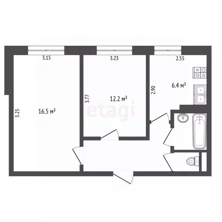 2-к кв. Белгородская область, Белгород ул. Буденного, 2 (46.6 м) - Фото 2