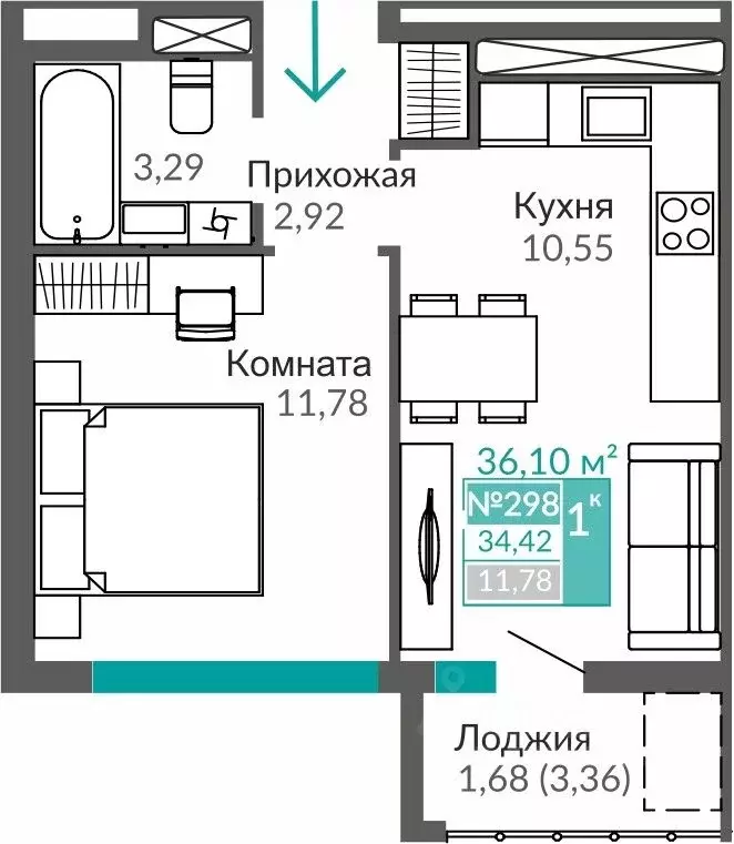 1-к кв. Крым, Симферополь Крымская роза мкр,  (34.42 м) - Фото 0