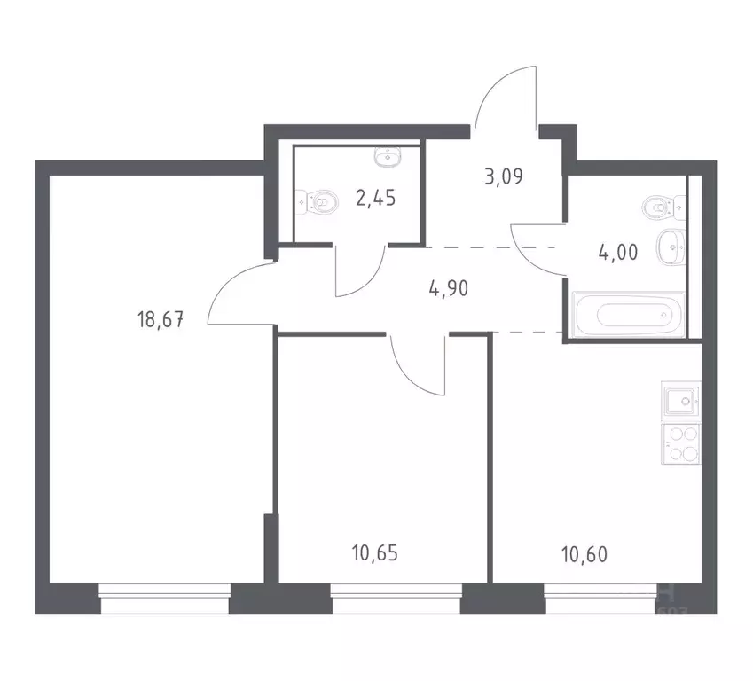 2-к кв. Приморский край, Владивосток Днепровская ул., 19 (54.36 м) - Фото 1